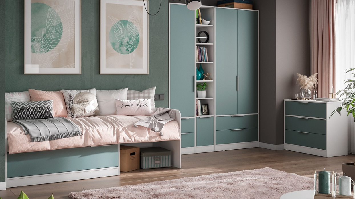 Шкафы одностворчатые, Шкаф комбинированный Марли, белый, серо-голубой	