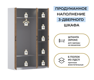 Шкаф трехдверный Макс 1500 мм, вариант №1 (ЛДСП)