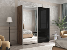 Шкафы-купе 2-х дверные, Шкаф Эста дуо Стекло черное/зеркало 2400 х 2000 х 660