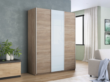 Шкаф-купе Прайм 3-х дверный ДСП/Стекло белое/Доводчики 180х57х230