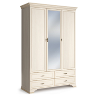 Для одежды, Шкаф трехдверный Сиена, с 1 зеркалом, бодега белый, патина золото