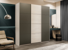 Шкафы-купе 3-х дверные, Шкаф-купе Прайм 3-х дверный Стекла хаки/ДСП/Доводчики 180х57х230