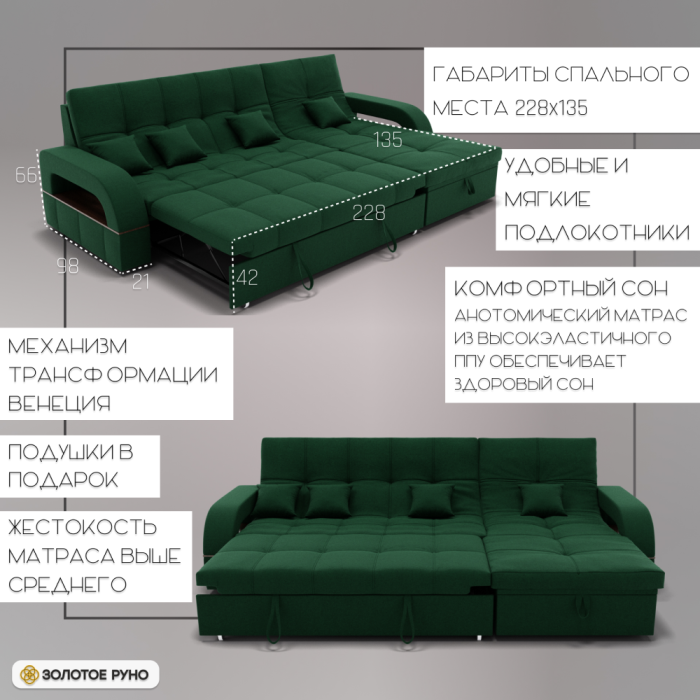 Диваны угловые в гостиную, Угловой диван Майами-2 ППУ, велюр