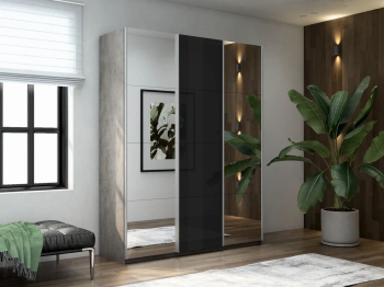 Шкаф-купе Прайм 3-х дверный Зеркала/Стекло черное/Доводчики 180х57х230