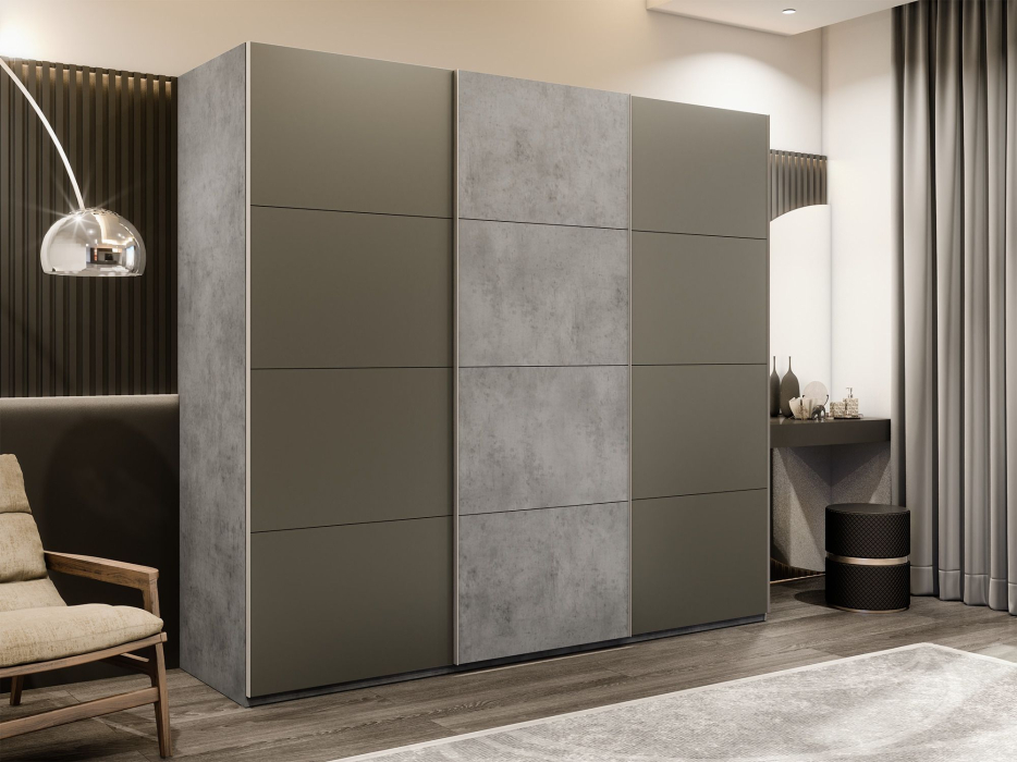 Шкафы-купе 3-х дверные, Шкаф-купе Эста 3-х дверный ДСП/Стекла хаки/Доводчик 270х66х240