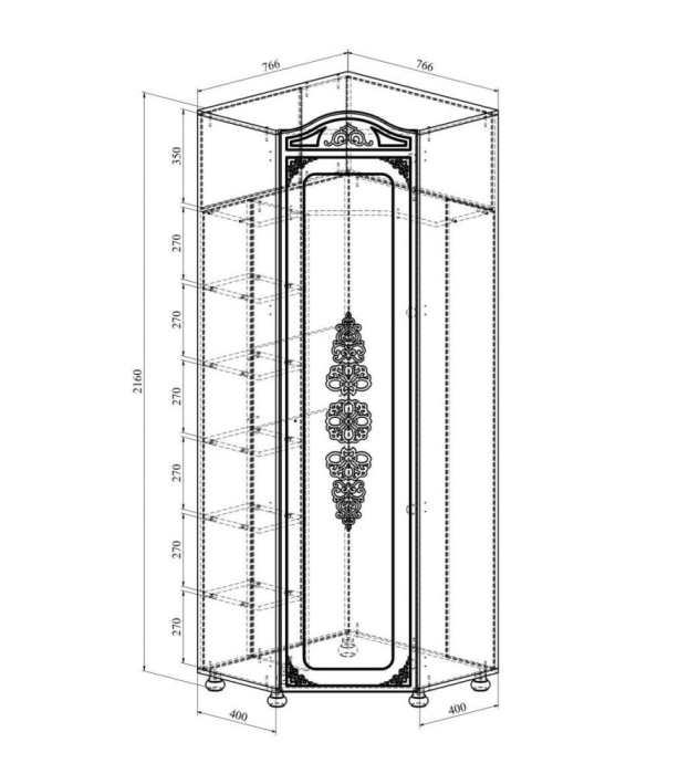 Угловые шкафы, Шкаф угловой с зеркалом Ассоль АС-522К (левый с короной)