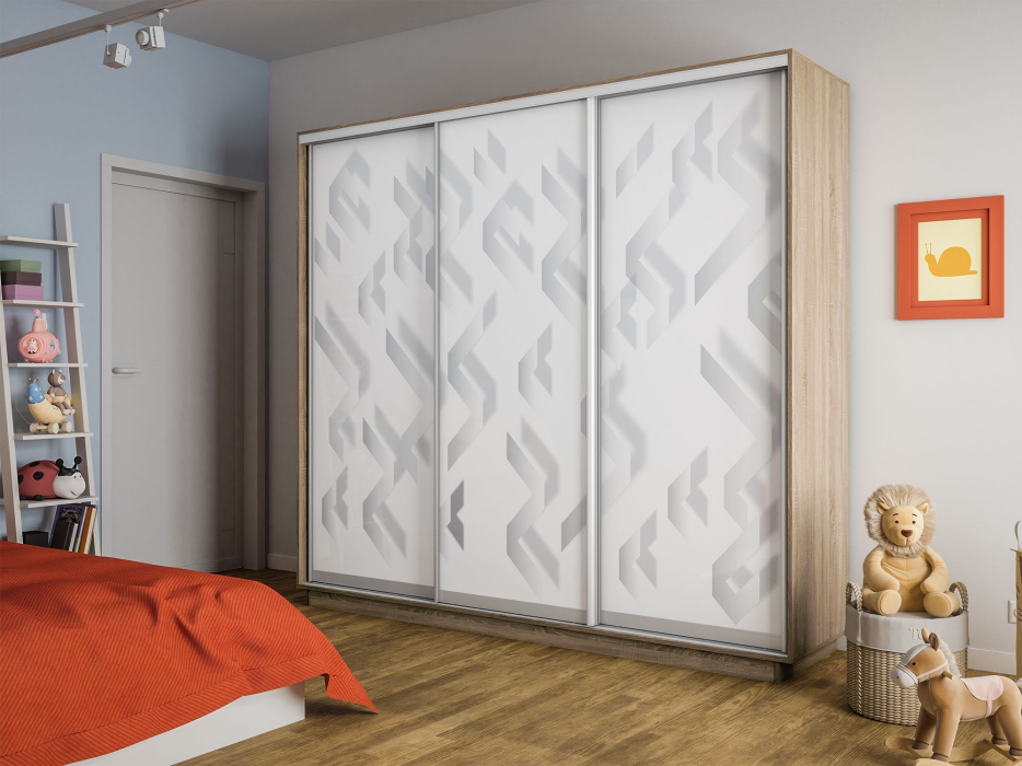 Шкафы-купе 3-х дверные, Шкаф-купе Экспресс 3-х дверный Фотопечать Ленты Стекла 180х45х240