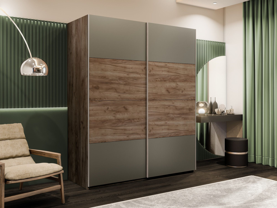 Шкафы-купе 2-х дверные, Шкаф-купе Эста 2-х дверный ДСП/Стекла хаки/Доводчик 200х66х240