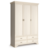 Для одежды, Шкаф трехдверный Сиена, с глухими фасадами, бодега белый, патина золото