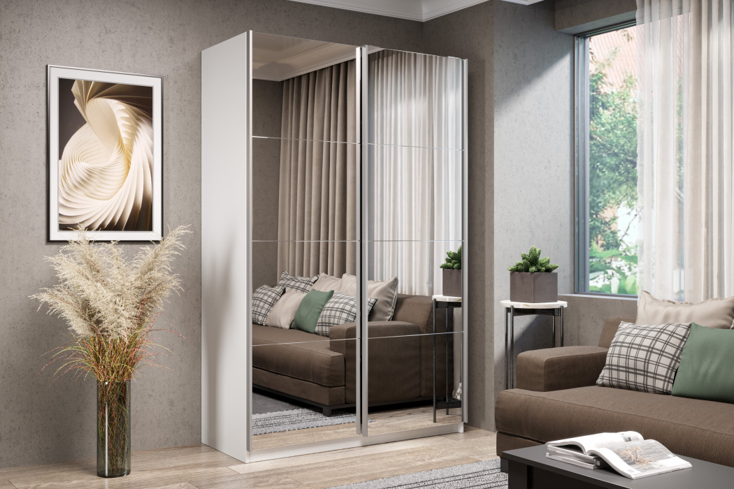 Шкафы-купе 2-х дверные, Шкаф-купе Smart 1222 2х дверный (фасады зеркало) профиль серебро