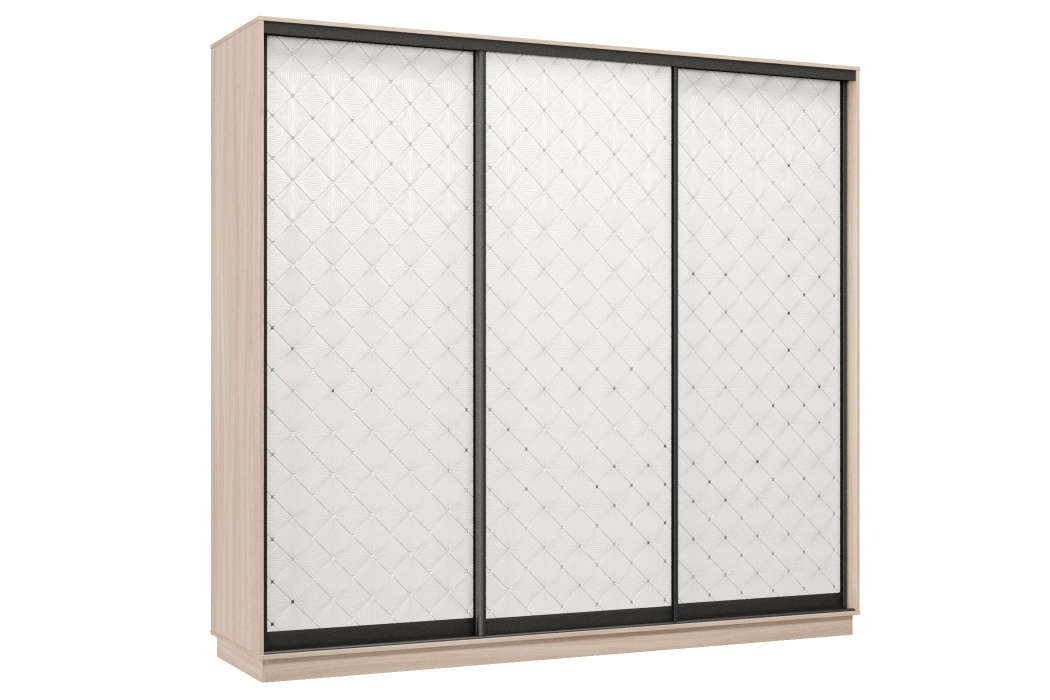 Шкафы-купе 3-х дверные, Шкаф-купе Премьер 57 (01РБ;01РБ;01РБ) фасады ромб белый/трёхдверный/Профиль чёрный муар