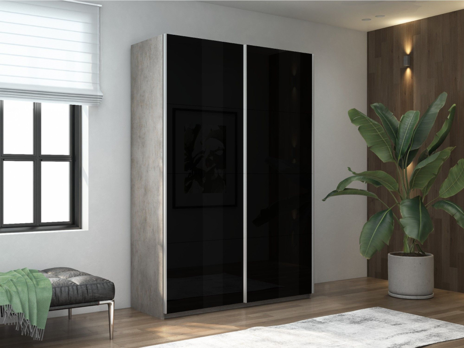 Шкафы-купе 2-х дверные, Шкаф-купе Прайм 2-х дверный Стекла черные/Доводчики 140х57х230