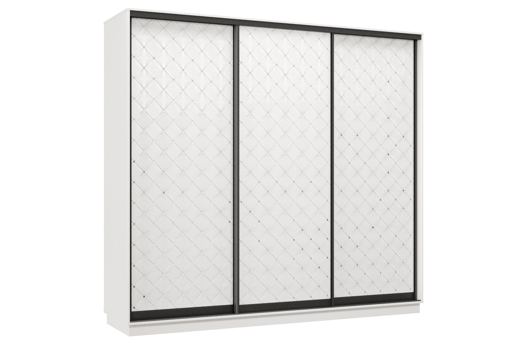 Шкафы-купе 3-х дверные, Шкаф-купе Премьер 59 (01РБ;01РБ;01РБ) фасады ромб белый/трёхдверный/Профиль чёрный муар