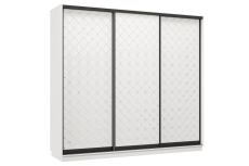 Шкафы-купе 3-х дверные, Шкаф-купе Премьер 59 (01РБ;01РБ;01РБ) фасады ромб белый/трёхдверный/Профиль чёрный муар