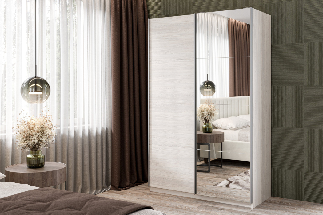 Шкафы-купе 2-х дверные, Шкаф-купе Smart 1222 2х дверный (фасады ЛДСП,зеркало) профиль серебро