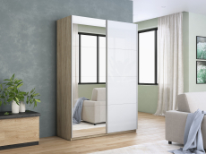 Шкафы-купе 2-х дверные, Шкаф-купе Прайм 2х дверный Зеркало/Белый Глянец 140х57х230