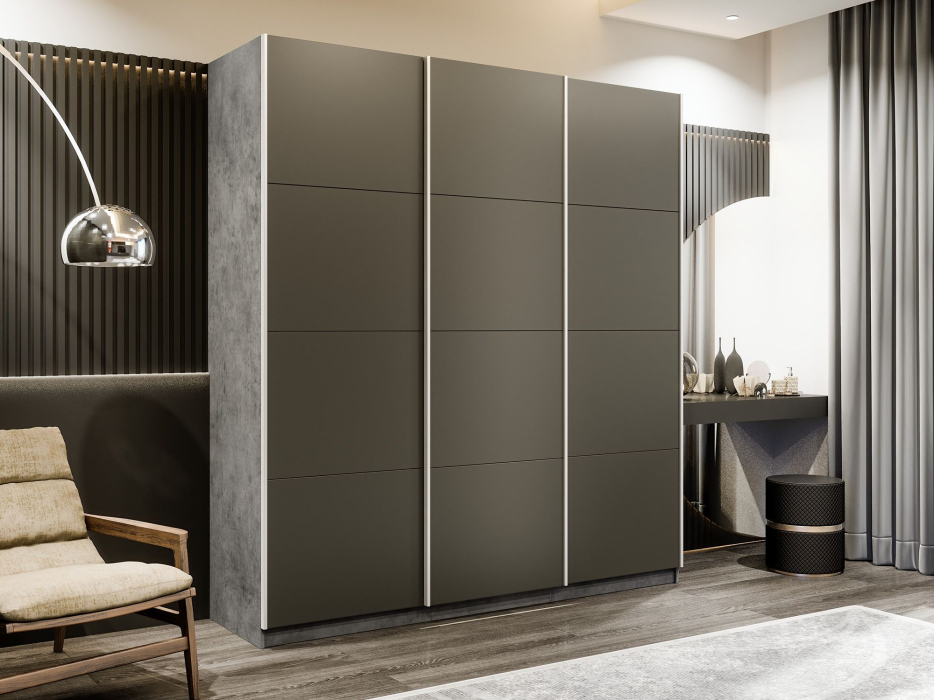 Шкафы-купе 3-х дверные, Шкаф-купе Прайм 3-х дверный Стекла хаки/Доводчики 210х57х230