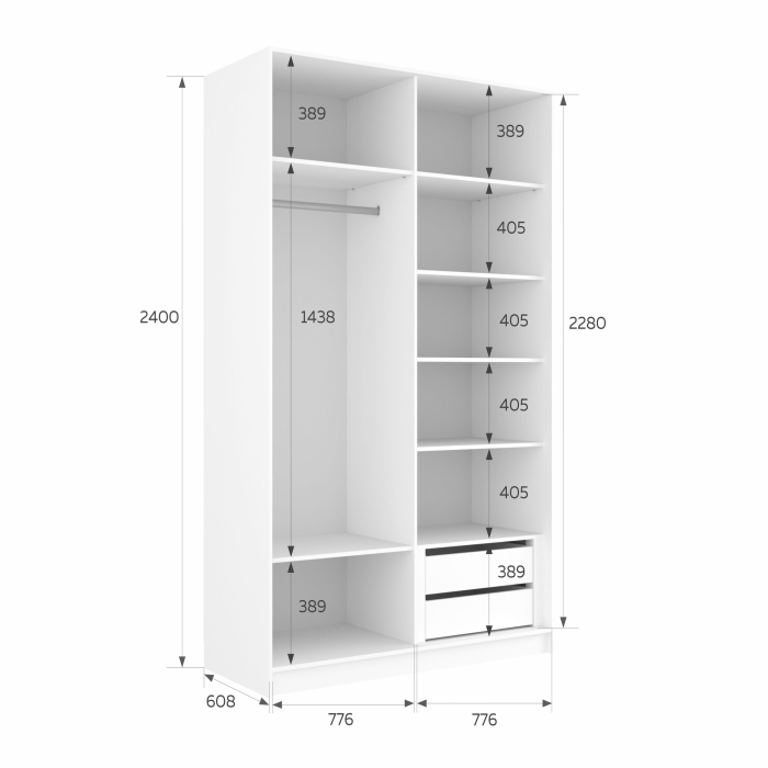 Шкафы-купе 2-х дверные, Шкаф-купе Эста ДСП+ДСП 160х66х240