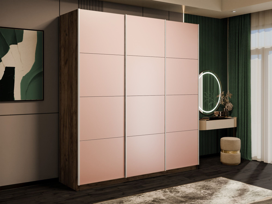 Шкафы-купе 3-х дверные, Шкаф-купе Эста 3-х дверный Стекла пудра/Доводчик 240х66х240