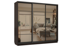 Шкафы-купе 3-х дверные, Шкаф-купе Премьер 34 (11ЗБ;11ЗБ;11ЗБ) фасады зеркало бронза/трёхдверный/Профиль чёрный муар
