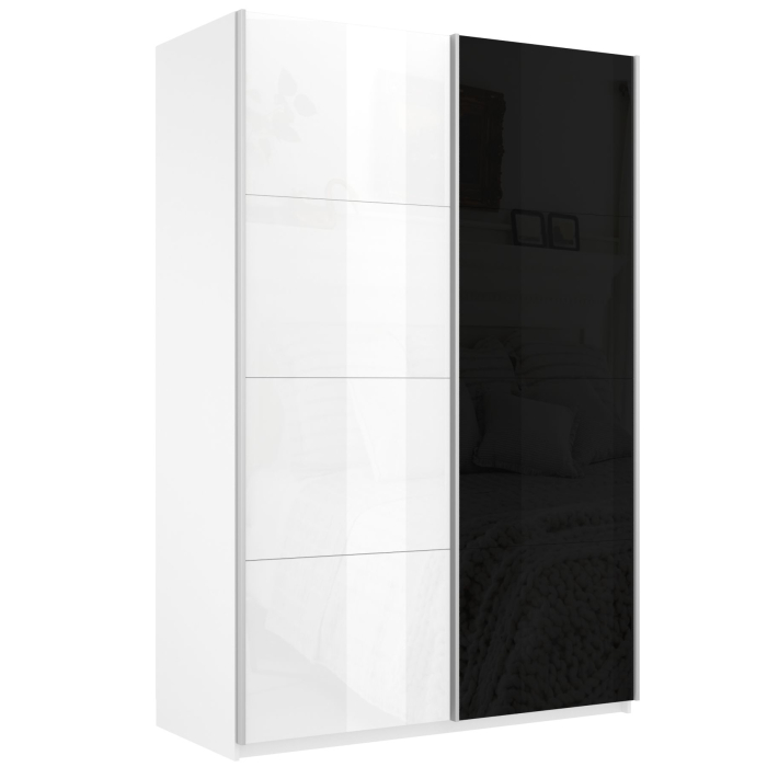 Шкафы-купе 2-х дверные, Шкаф Эста дуо Стекло белое/Стекло черное 2400 х 1600 х 660