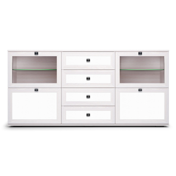 Комоды, Комодино Парма Нео, ясень анкор светлый, экокожа polo белая