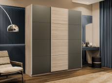 Шкафы-купе 3-х дверные, Шкаф-купе Прайм 3-х дверный Стекла хаки/ДСП/Доводчики 210х57х230