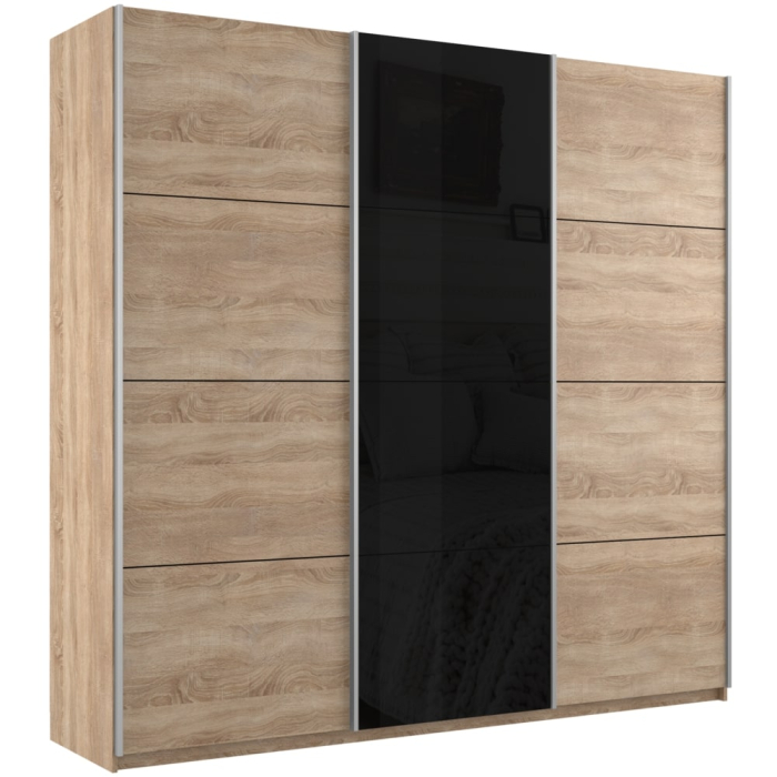 Шкафы-купе 3-х дверные, Шкаф-купе Прайм 3-х дверный ДСП/Стекло черное/Доводчики 180х57х230