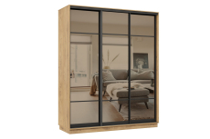Шкафы-купе 3-х дверные, Шкаф-купе Премьер 23 (11ЗБ;11ЗБ;11ЗБ) фасады зеркало бронза/трёхдверный/Профиль чёрный муар