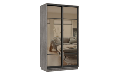 Шкафы-купе 2-х дверные, Шкаф-купе Премьер 02 (11ЗБ;11ЗБ) фасады зеркало бронза/двухдверный/Профиль чёрный муар