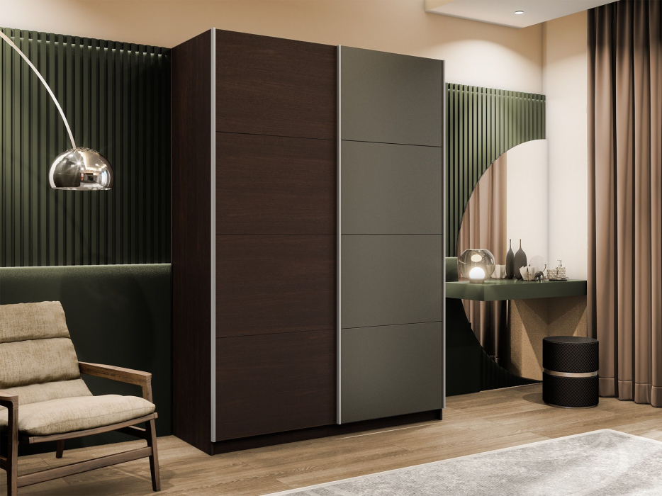 Шкафы-купе 2-х дверные, Шкаф-купе Прайм 2-х дверный ДСП/Стекло хаки/Доводчики 140х57х230