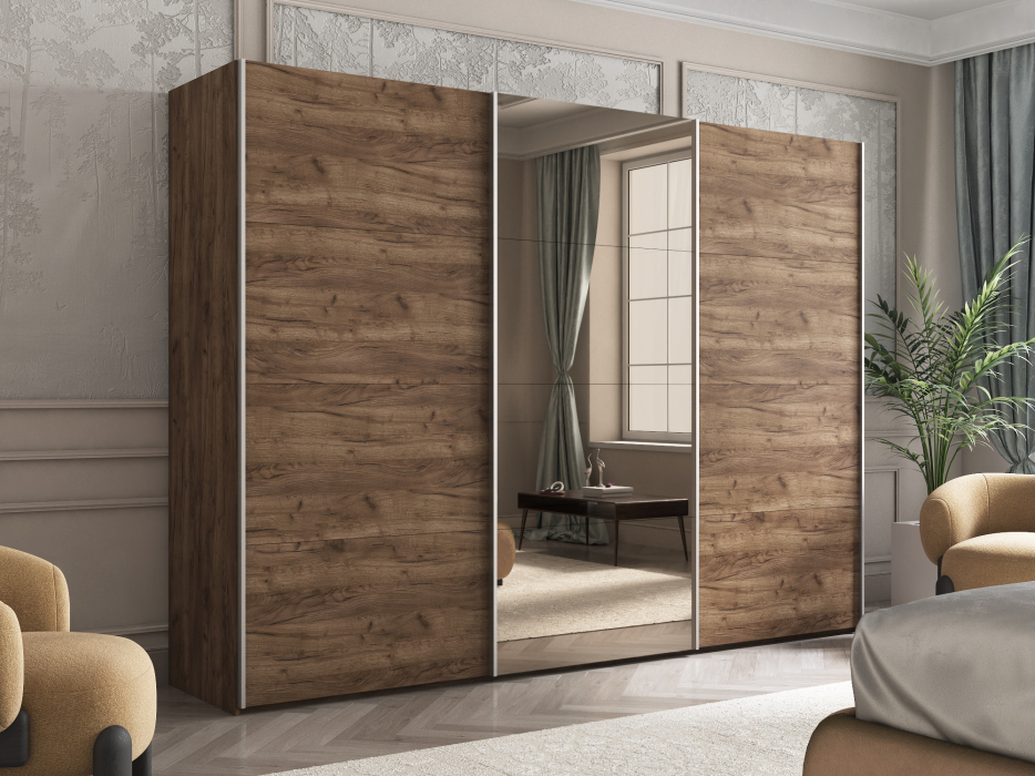 Шкафы-купе 3-х дверные, Шкаф-купе Эста ДСП+Зеркало+ДСП 300х66х240