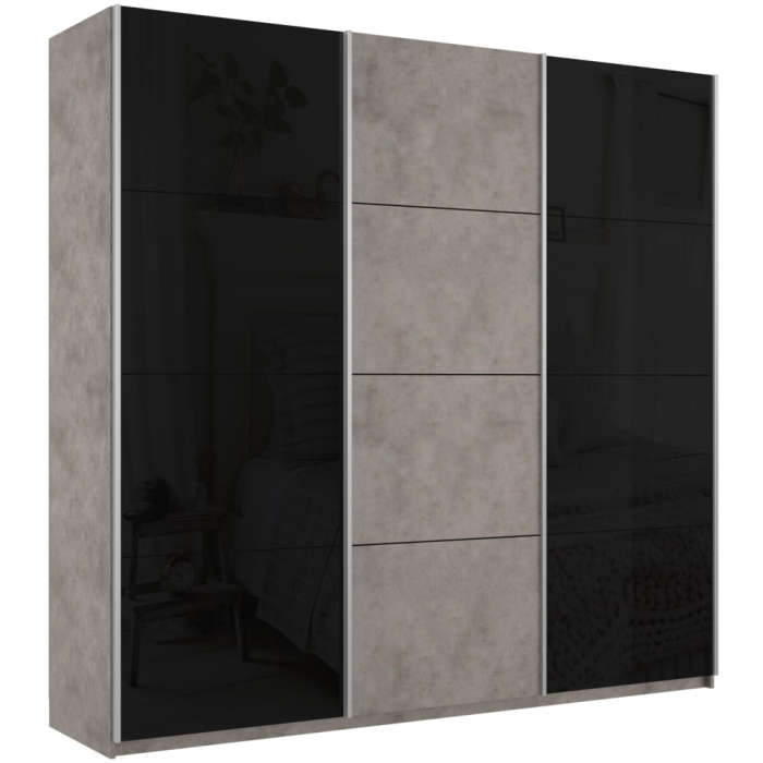 Шкафы-купе 3-х дверные, Шкаф-купе Прайм 3-х дверный Стекла черные/ДСП/Доводчики 210х57х230