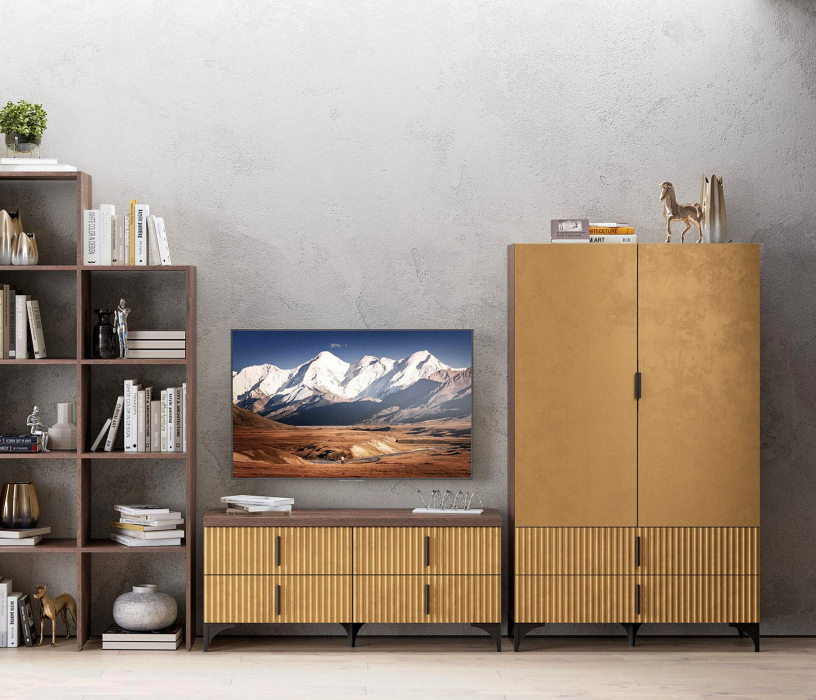 Шкафы распашные, Шкаф Шер ШК-3324, дуб апрель темный, лофт голден пэлес