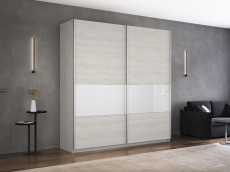 Шкафы-купе 2-х дверные, Шкаф-купе Прайм 2-х дверный ДСП/Стекло белое вставка 160х57х230