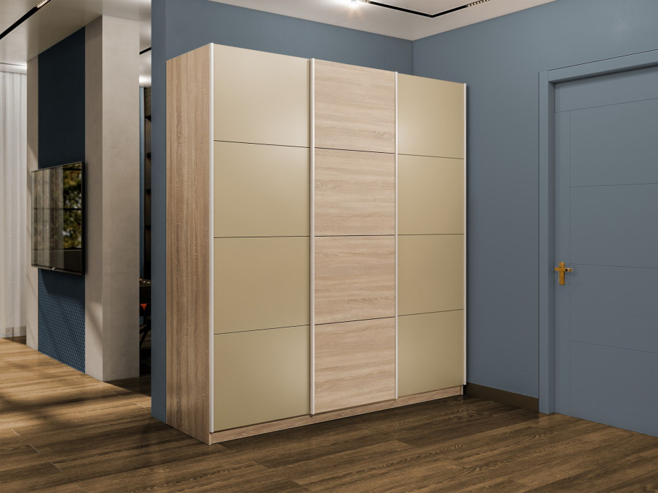 Шкафы-купе 3-х дверные, Шкаф-купе Прайм 3-х дверный Стекла фисташка/ДСП/Доводчики 180х57х230
