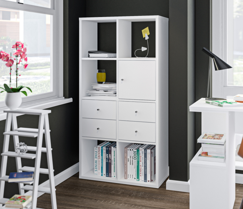 Стеллажи, Стеллаж Кито СБ-3242 Белый с ящиками