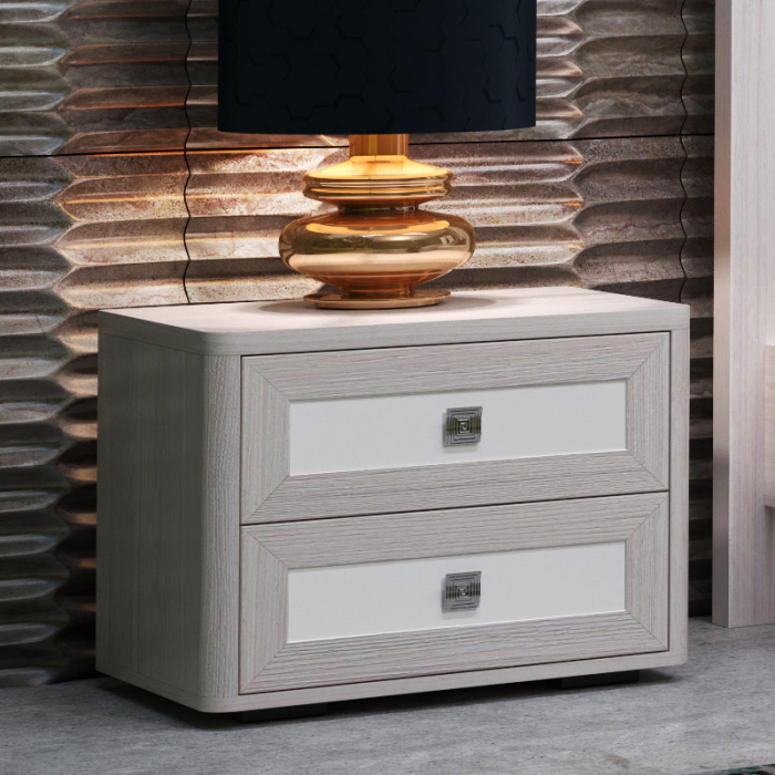 Прикроватные тумбы, Тумба прикроватная Парма Нео, ясень анкор светлый, экокожа polo белая