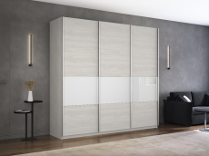 Шкафы-купе 3-х дверные, Шкаф-купе Широкий Прайм 3-х дверный ДСП/Стекло белое/Доводчики 240х57х230