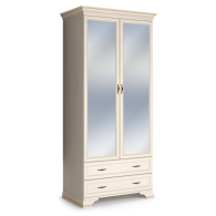 Для одежды, Шкаф двухдверный Сиена, с зеркалами, бодега белый, патина золото