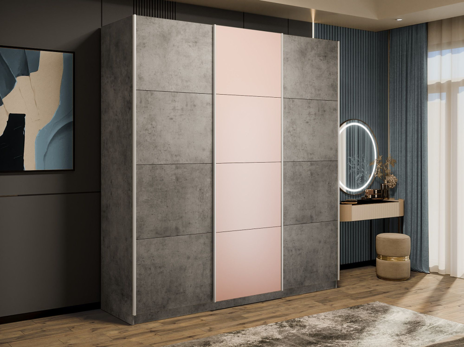 Шкафы-купе 3-х дверные, Шкаф-купе Прайм 3-х дверный Стекла пудра/ДСП/Доводчики 180х57х230