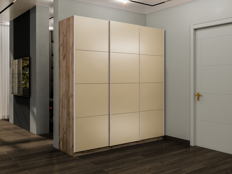 Шкафы-купе 3-х дверные, Шкаф-купе Эста 3-х дверный Стекла фисташка/Доводчик 300х66х240