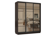 Шкафы-купе 3-х дверные, Шкаф-купе Премьер 23 (11ЗБ;11ЗБ;11ЗБ) фасады зеркало бронза/трёхдверный/Профиль чёрный муар