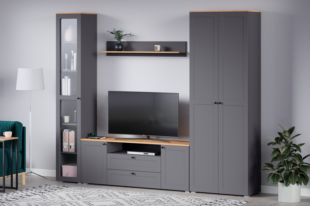 Витрины, Шкаф-витрина Остин 16.394.03, серый графит, дуб золотой крафт