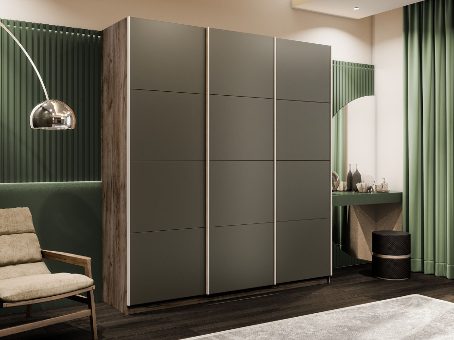 Шкафы-купе 3-х дверные, Шкаф-купе Эста 3-х дверный Стекла хаки/Доводчик 240х66х240