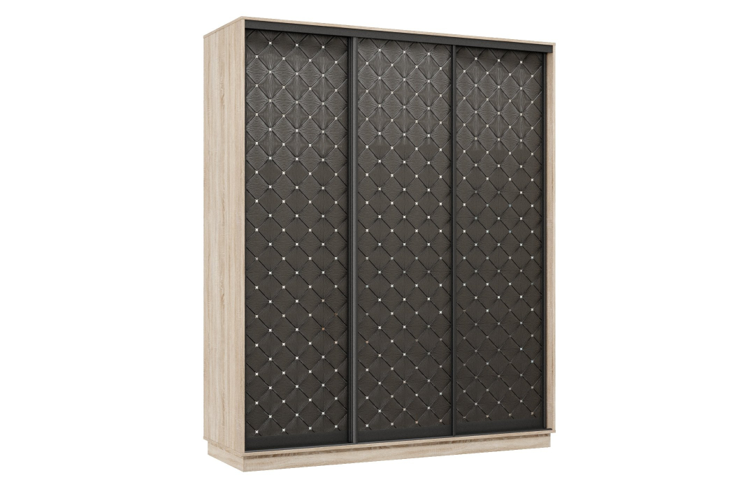Шкафы-купе 3-х дверные, Шкаф-купе Премьер 23 (01РЧ;01РЧ;01РЧ) фасады ромб чёрный/трёхдверный/Профиль чёрный муар