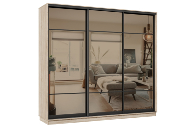 Шкаф-купе Премьер 36 (11ЗБ;11ЗБ;11ЗБ) фасады зеркало бронза/трёхдверный/Профиль чёрный муар