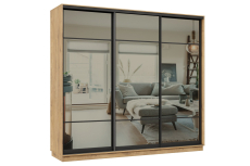 Шкафы-купе 3-х дверные, Шкаф-купе Премьер 58 (11ЗГ;11ЗГ;11ЗГ) фасады зеркало графит/трёхдверный/Профиль чёрный муар