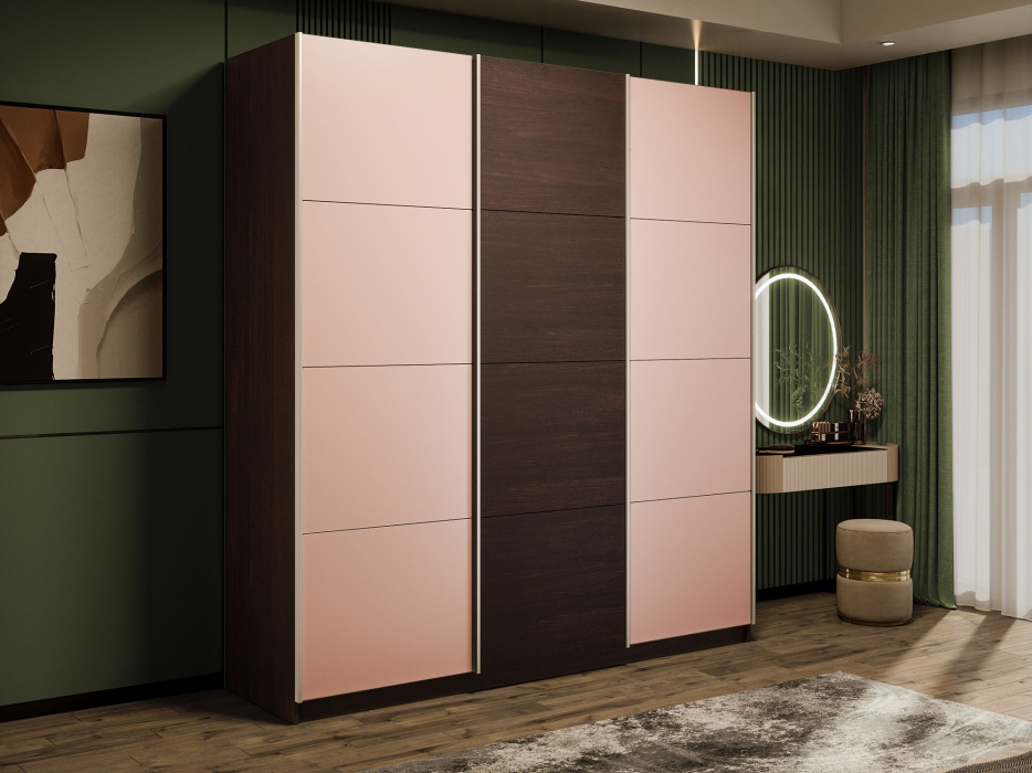 Шкафы-купе 3-х дверные, Шкаф-купе Прайм 3-х дверный Стекла пудра/ДСП/Доводчики 180х57х230