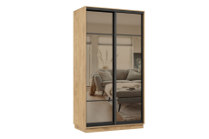 Шкафы-купе 2-х дверные, Шкаф-купе Премьер 01 (11ЗБ;11ЗБ) фасады зеркало бронза/двухдверный/Профиль чёрный муар